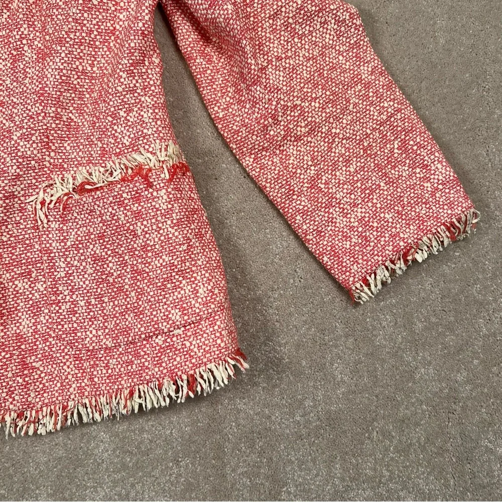 Feraud Pink/Cream Tweed 2 Button Blazer Fringe Hem Vintage Hungary Women's 6